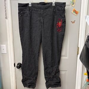 Ruby Rd. Black Jeans with Red Embroidery
